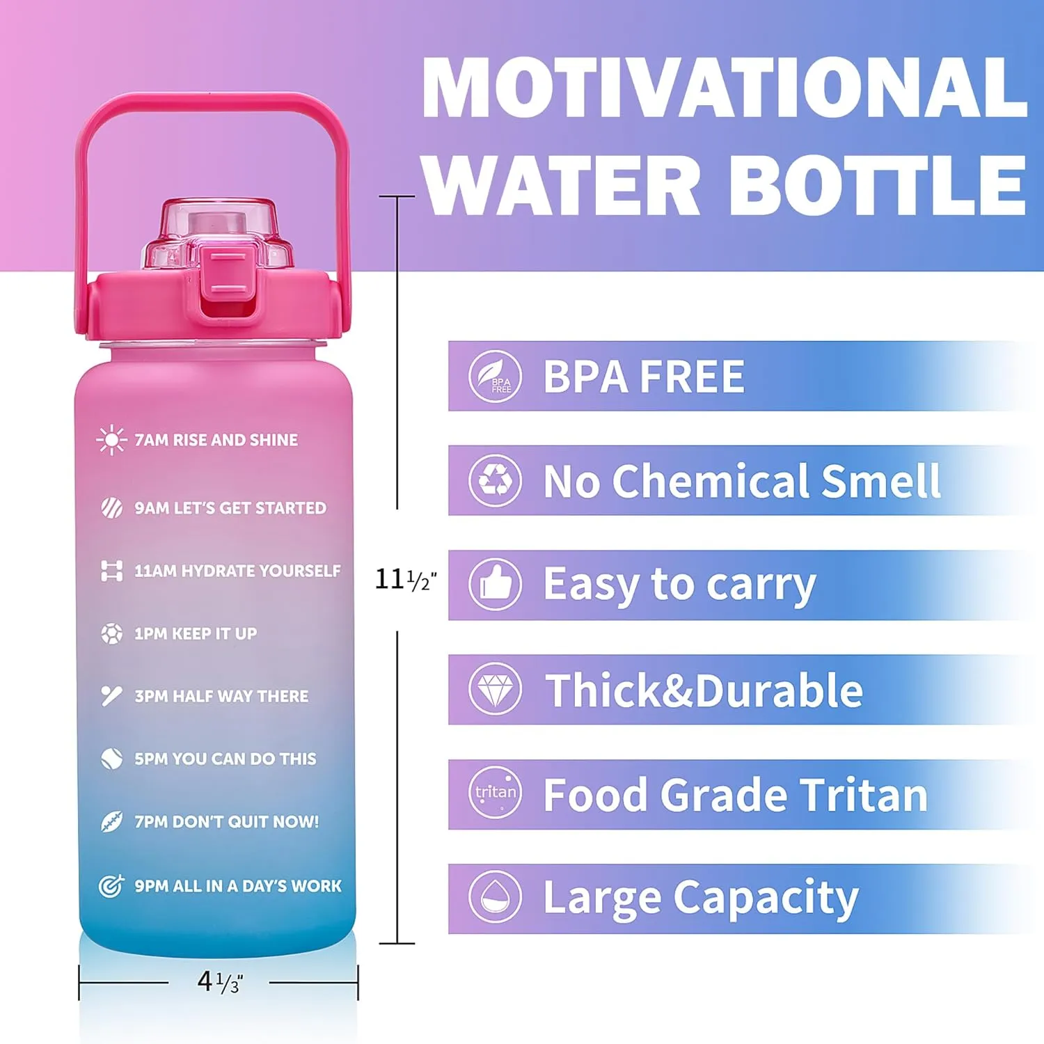 64oz,100oz,128oz Large Motivational Water Bottle with Time Marker, Leakproof & BPA Free Half Gallon Big Water Bottle with Straw Handle Tritan Frosted Water Jug for Gym,Fitness,Outdoor Sports