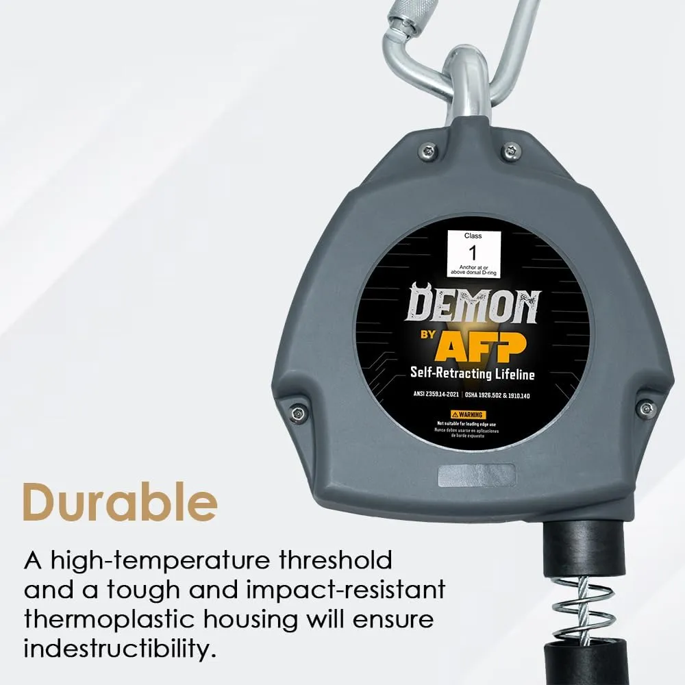 AFP Demon 20 FT Single Leg Self-Retracting Lifeline Cable Retractable | Steel Locking Snap Hook | Safety Yoyo | Fall Protection Arrest Limiter | Construction Industrial | OSHA & ANSI Rated SRL