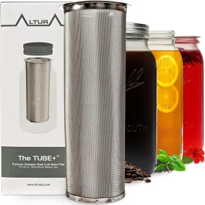 Altura The TUBE  Cold Brew Coffee Maker and Tea Infuser for Wide Mouth Mason Jars - Stainless Steel Cold Brew Filter Strainer for Iced Coffee, Fruit Water & More - (64oz/2qt)