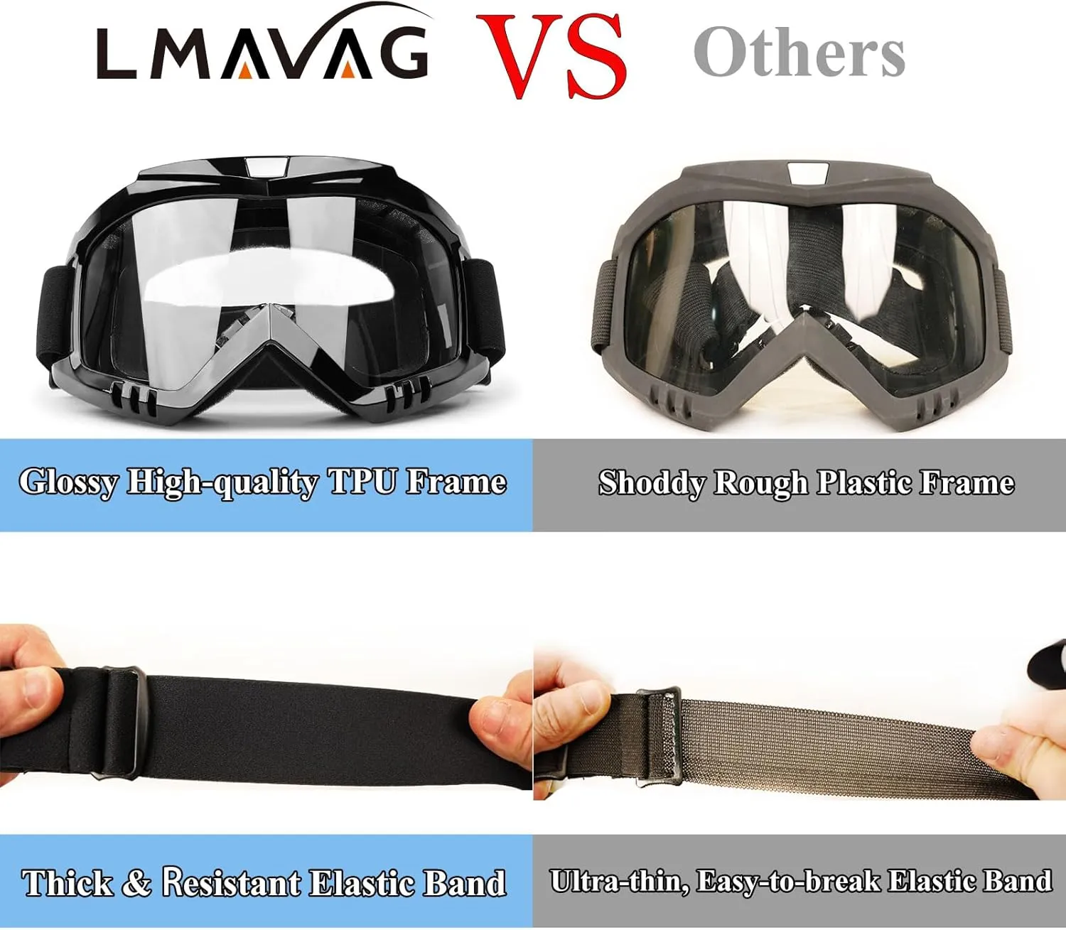 ATV Dirt Bike Goggles 2-Pack Motorcycle Motocross Riding Racing MX Helmet Windproof Glasses Ski UV400 Anti-Fog Dustproof for Adult Youth Kids Color Lens
