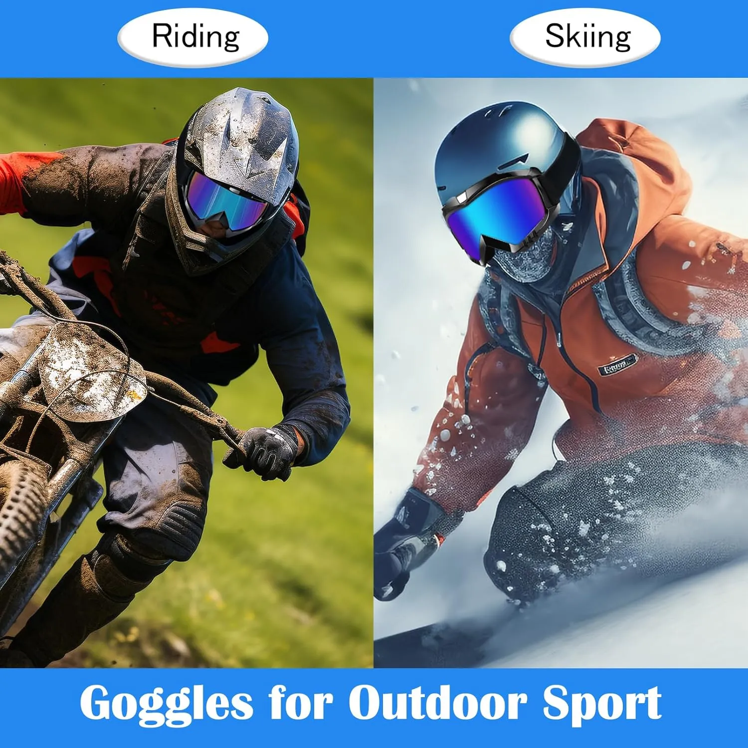 ATV Dirt Bike Goggles 2-Pack Motorcycle Motocross Riding Racing MX Helmet Windproof Glasses Ski UV400 Anti-Fog Dustproof for Adult Youth Kids Color Lens