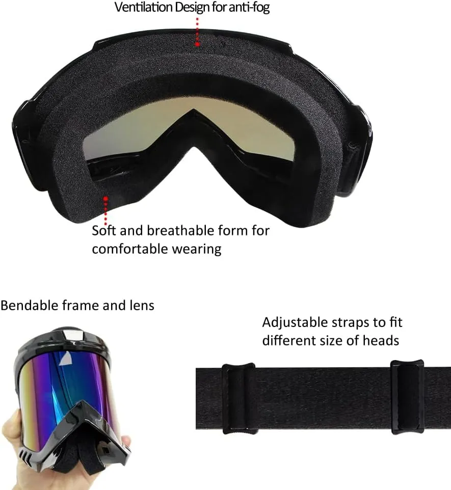 ATV Dirt Bike Goggles 2-Pack Motorcycle Motocross Riding Racing MX Helmet Windproof Glasses Ski UV400 Anti-Fog Dustproof for Adult Youth Kids Color Lens