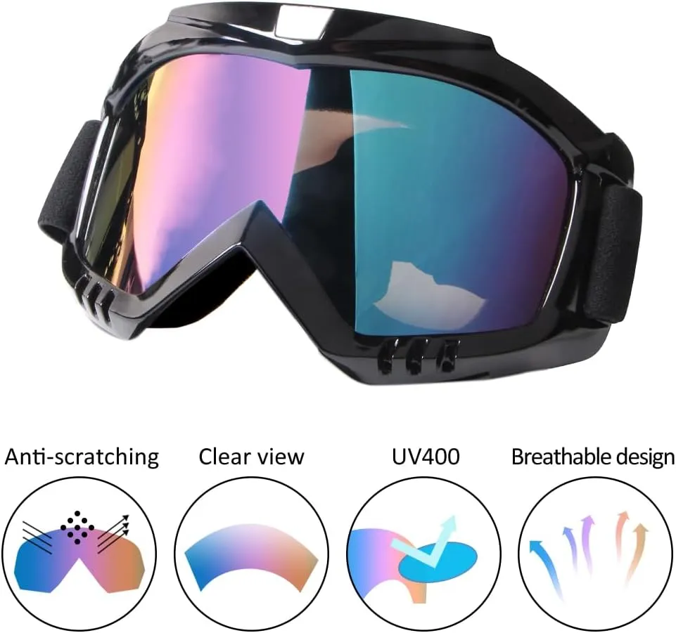 ATV Dirt Bike Goggles 2-Pack Motorcycle Motocross Riding Racing MX Helmet Windproof Glasses Ski UV400 Anti-Fog Dustproof for Adult Youth Kids Color Lens