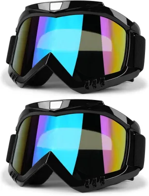 ATV Dirt Bike Goggles 2-Pack Motorcycle Motocross Riding Racing MX Helmet Windproof Glasses Ski UV400 Anti-Fog Dustproof for Adult Youth Kids Color Lens