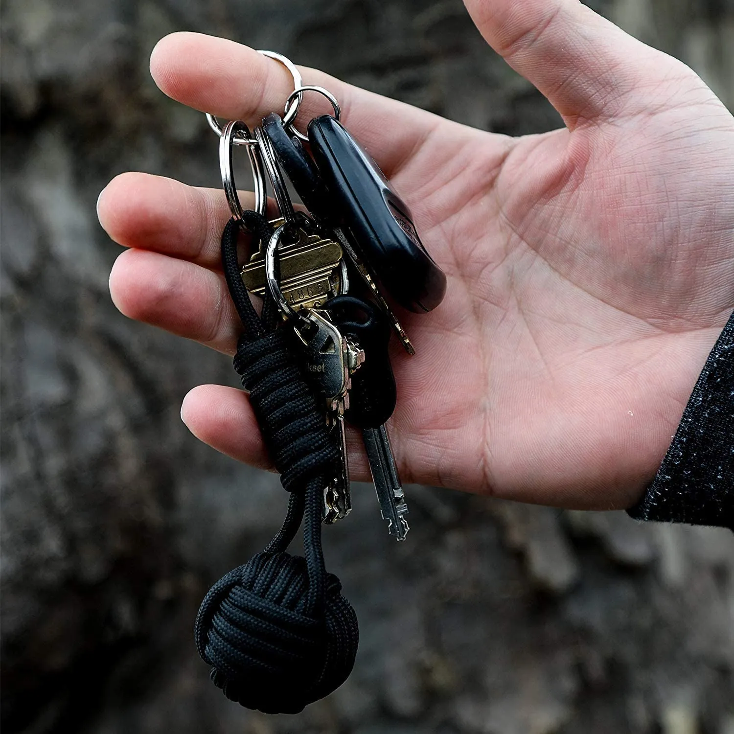 Black Monkey Fist Paracord Keychain Emergency Kit