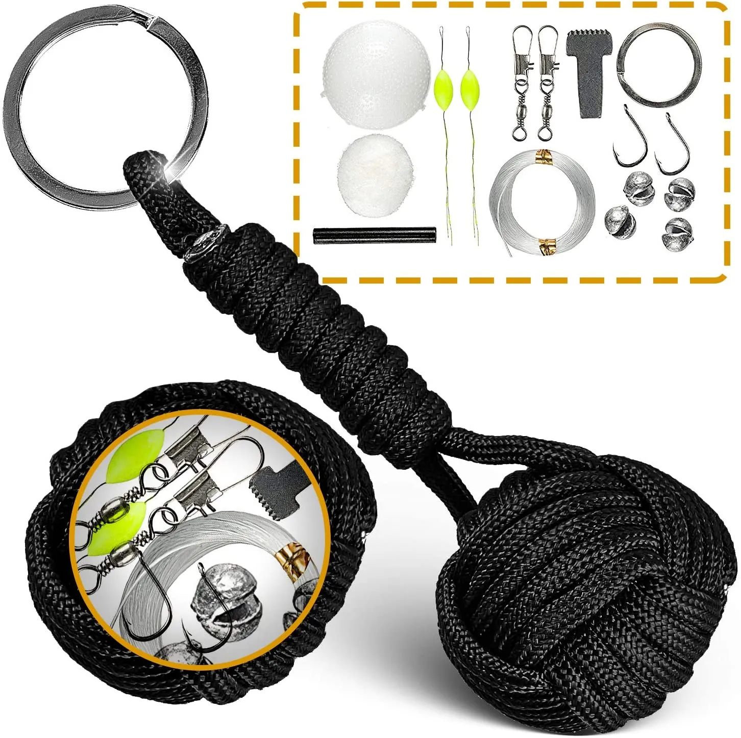 Black Monkey Fist Paracord Keychain Emergency Kit