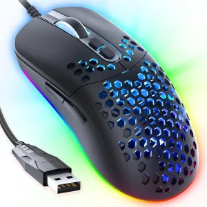 C306 Gaming Mouse, Lightweight Wired Mouse with Honeycomb Shell, RGB Backlit Gaming Mice 12800 DPI Adjustable, 7 Programmable Buttons, Ergonomic Computer Gamer Mouse for PC/Laptop/Mac