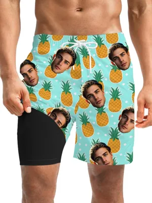 Custom Mens Swim Trunks 7" Personalized Board Shorts with Face Quick Dry Swimsuit Bathing Suit Compression Liner
