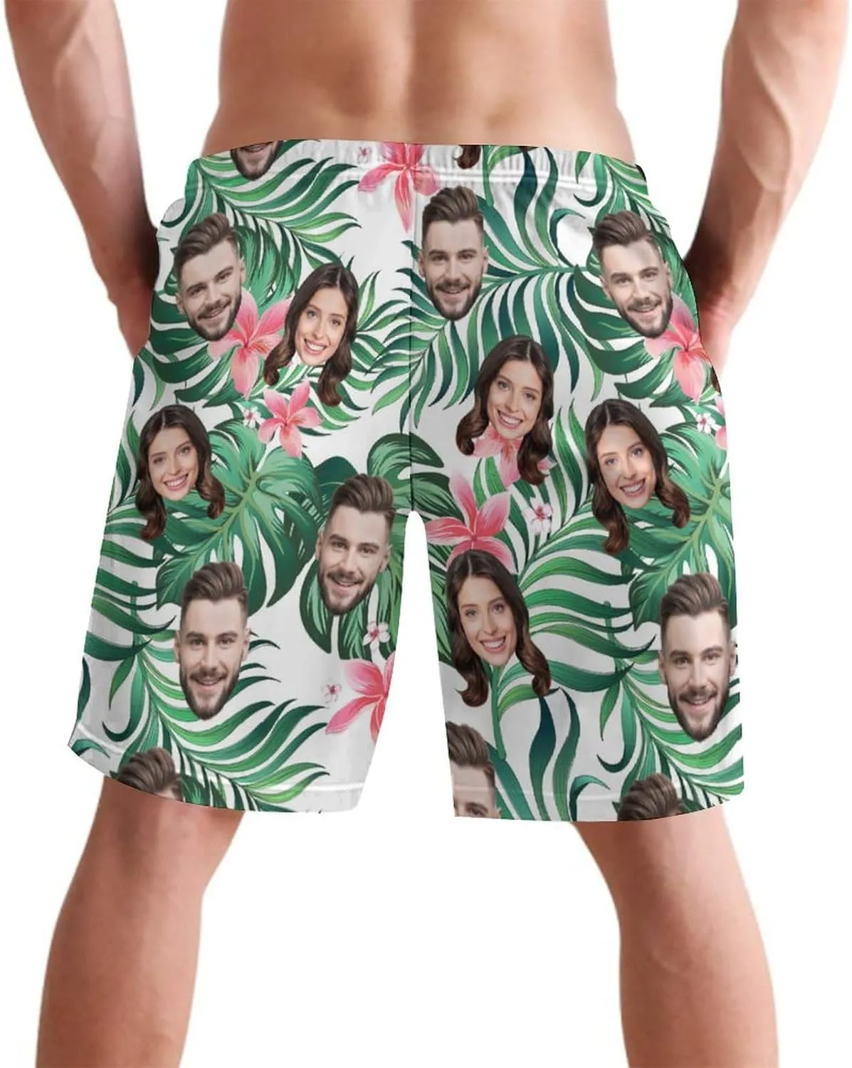 Custom Mens Swim Trunks with Faces, Personalized Hawaiian Face Beach Shorts, Customized Funny Face Swim Shorts Gifts for Men