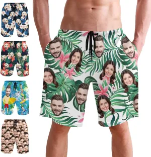 Custom Mens Swim Trunks with Faces, Personalized Hawaiian Face Beach Shorts, Customized Funny Face Swim Shorts Gifts for Men