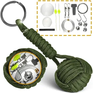 Green Monkey Fist Paracord Keychain Emergency Kit