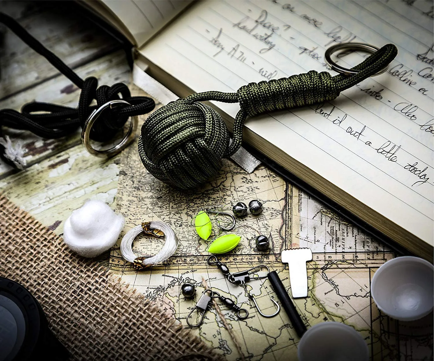 Green Monkey Fist Paracord Keychain Emergency Kit