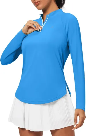 Heathyoga Womens Long Sleeve Workout Tops Golf Shirts for Woman UPF 50  UV Sun Protection SPF Shirts Quarter Zip Pullover