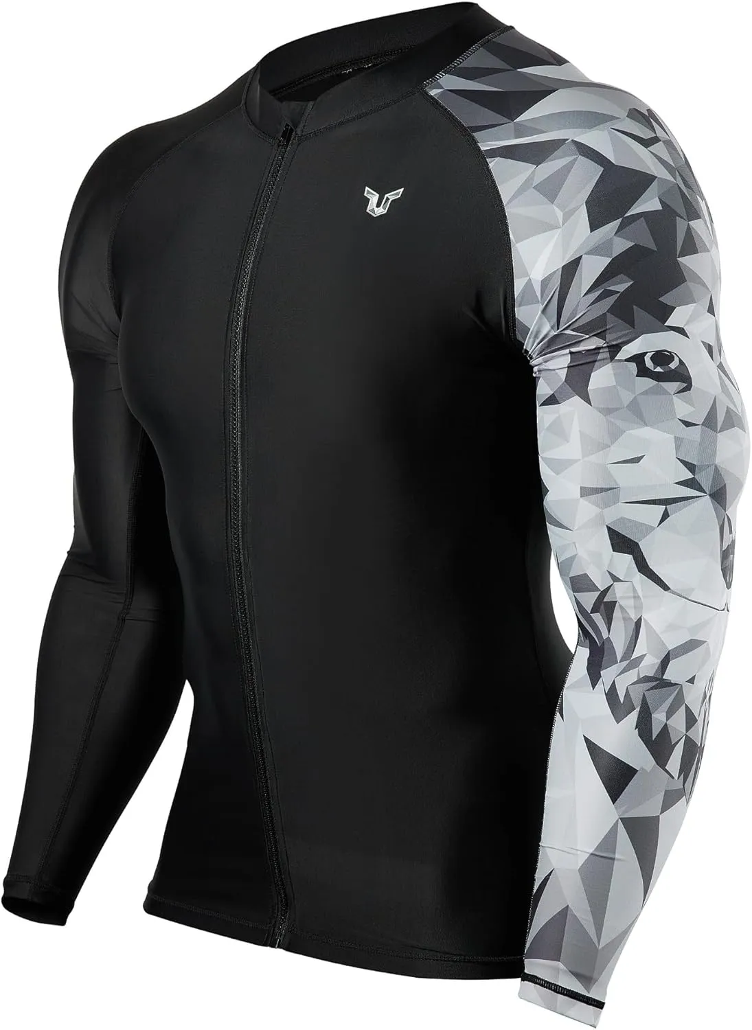 HUGE SPORTS Men's Swim Shirts Long Sleeve Zip Rash Guard UPF 50  Sun Protective Quick Drying
