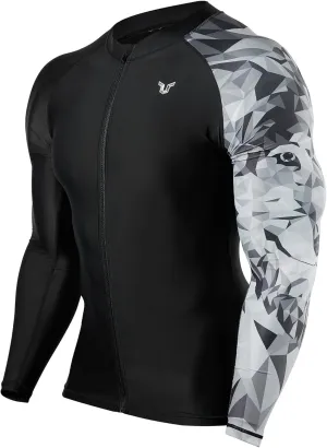 HUGE SPORTS Men's Swim Shirts Long Sleeve Zip Rash Guard UPF 50  Sun Protective Quick Drying