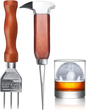 Ice Pick set of 2-7.24 Inch and 6.8Inch Stainless Steel Ice Crusher with Wood Handle, Japanese Style Ice Chipper Ideal for Bars and Home