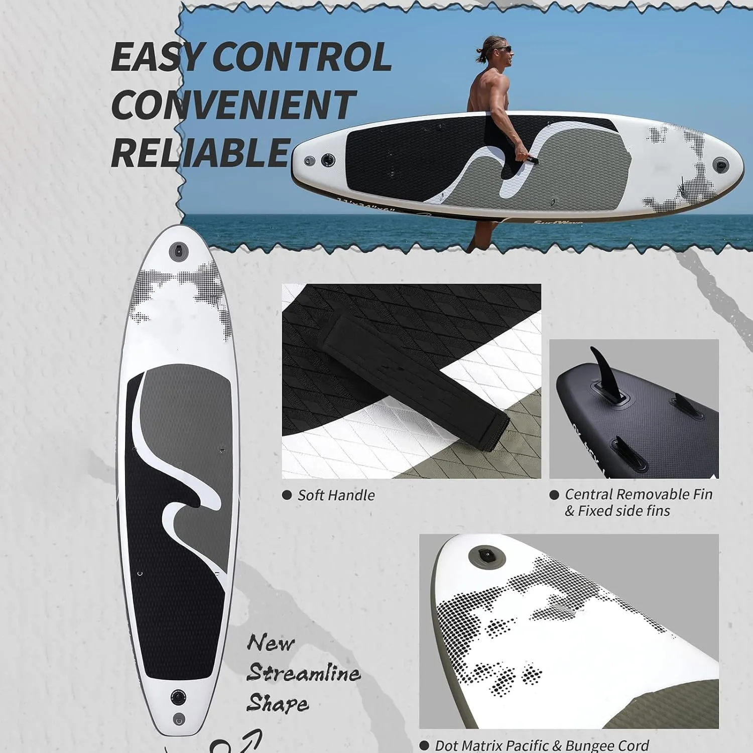 Inflatable Stand Up Paddle Board with Complete Accessories, Wide Stable Design, Non-Slip Comfort Deck for Youth and Adults