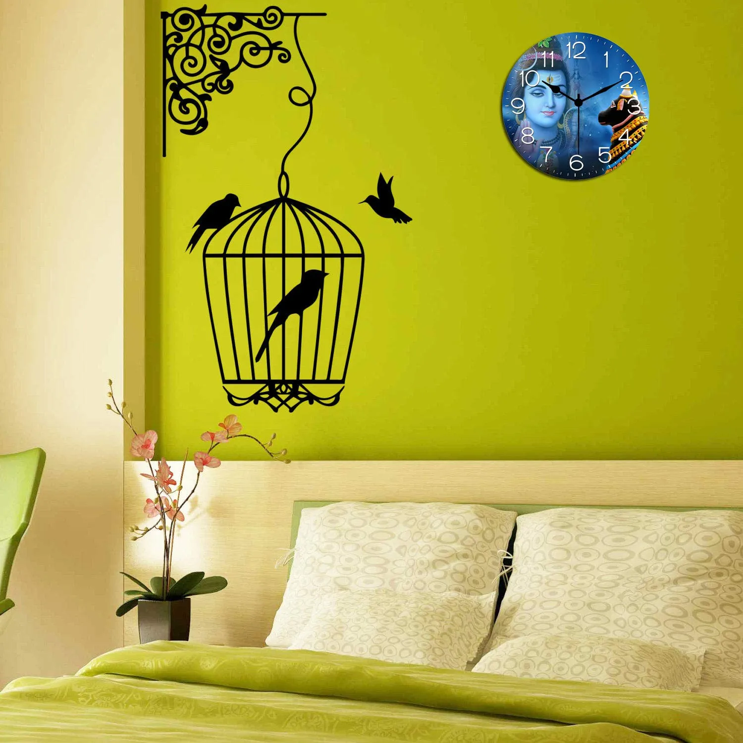 Kartik™ Shiva Printed Designer Wooden Wall Clock Without Glass for Home/Living Room/Bedroom/Kitchen and Office (Multicolour, 11X11 Inches)