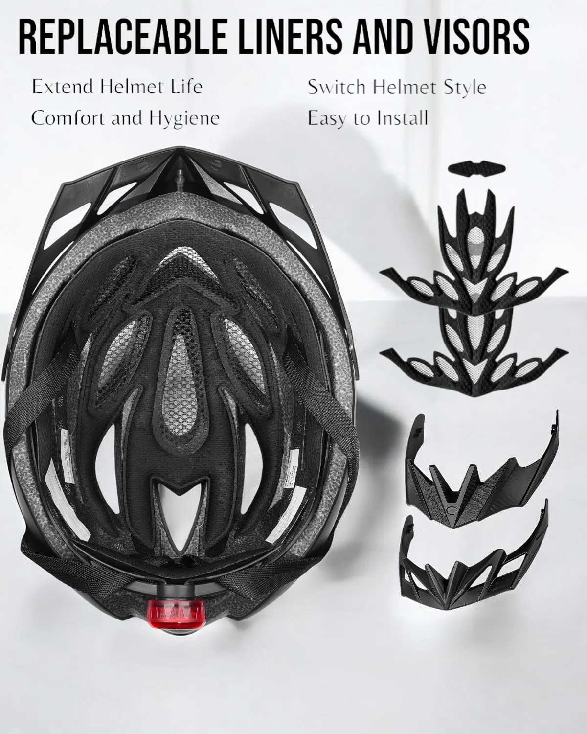 KINGBIKE Bike Helmet for Adult Men Women Youth Road Commute Mountain Cycling Helmets with USB Rechargeable Tail Light Replaceable Inner Pads and Visors Lightweight 2 Sizes 54-61cm/21.26-24.01in