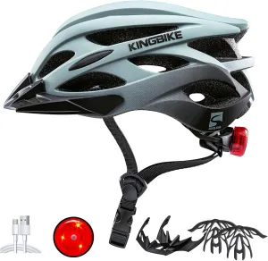 KINGBIKE Bike Helmet for Adult Men Women Youth Road Commute Mountain Cycling Helmets with USB Rechargeable Tail Light Replaceable Inner Pads and Visors Lightweight 2 Sizes 54-61cm/21.26-24.01in