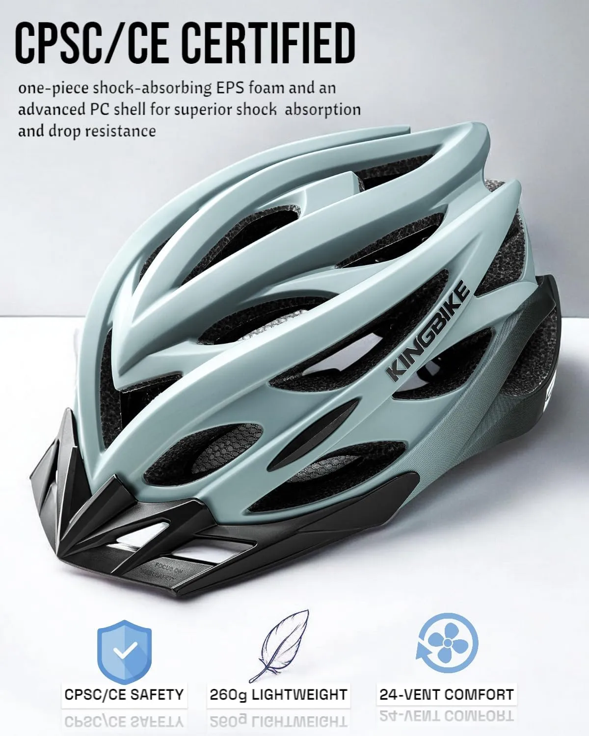 KINGBIKE Bike Helmet for Adult Men Women Youth Road Commute Mountain Cycling Helmets with USB Rechargeable Tail Light Replaceable Inner Pads and Visors Lightweight 2 Sizes 54-61cm/21.26-24.01in