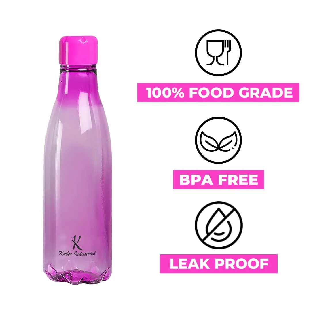 Kuber Industries BPA Free Plastic Water Bottles | Unbreakable, Leak Proof, 100% Food Grade Plastic | For Kids & Adults | Refrigerator Plastic Bottle Set of 4|PURPLE (Pack Of 3)