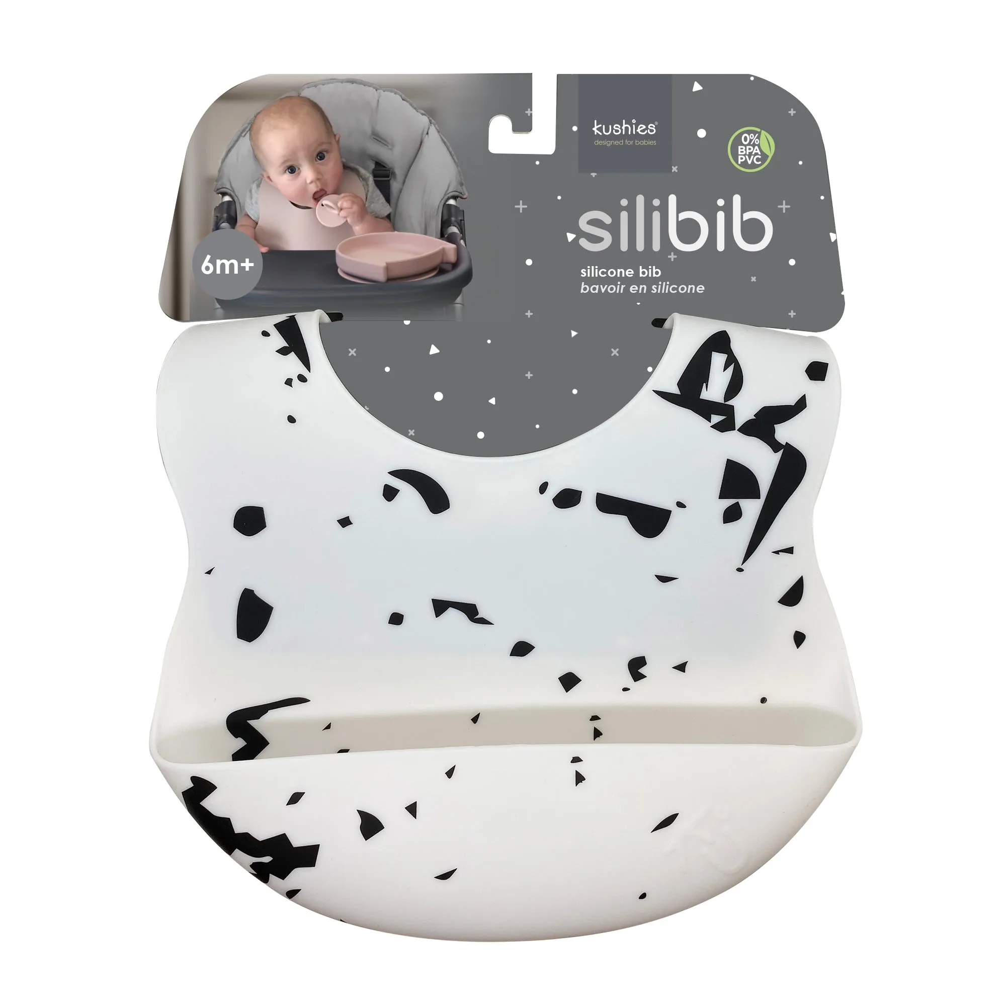 Kushies Soft Silicone Waterproof Bib with catch all pocket, White