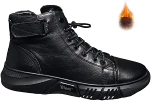 Mens Italian High-Top Leather Boots,Autumn&Winter New with Side Zipper Chukka Boots Non-Slip Softsole,Shock Absorption,Velvet
