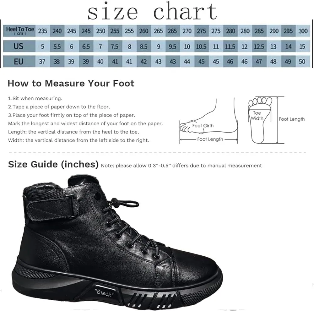 Mens Italian High-Top Leather Boots,Autumn&Winter New with Side Zipper Chukka Boots Non-Slip Softsole,Shock Absorption,Velvet