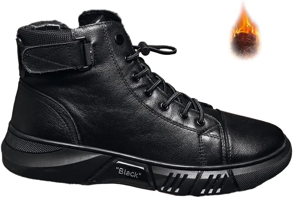Mens Italian High-Top Leather Boots,Autumn&Winter New with Side Zipper Chukka Boots Non-Slip Softsole,Shock Absorption,Velvet