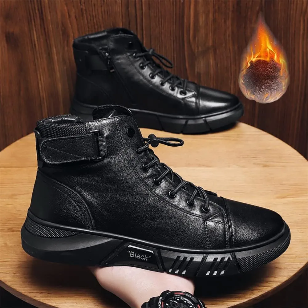 Mens Italian High-Top Leather Boots,Autumn&Winter New with Side Zipper Chukka Boots Non-Slip Softsole,Shock Absorption,Velvet