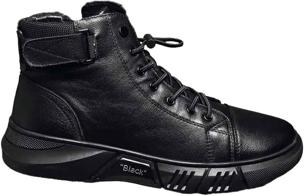 Mens Italian High-Top Leather Boots,Autumn&Winter New with Side Zipper Chukka Boots Non-Slip Softsole,Shock Absorption,Velvet