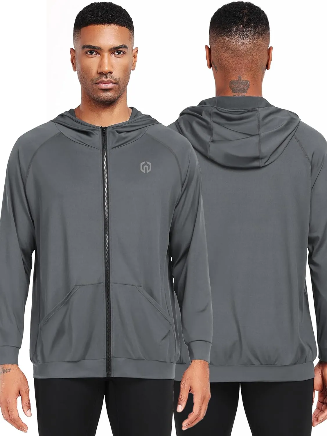 NELEUS Men's Full-Zip Athletic Jacket with Hoodies Workout Long Sleeve Fishing Hiking Performance Shirt