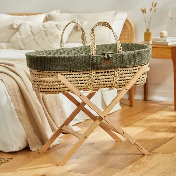 Organic Knitted Moses Basket Set inc Natural mattress - New Edition