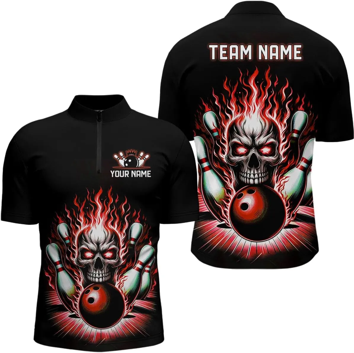 Personalized Bowling Shirts, Customized Bowlings Jersey, Black and Bowlings Polo, 1/4 Zip Shirt