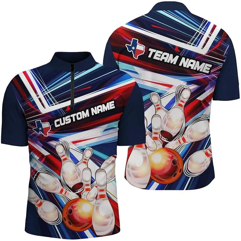 Personalized Bowling Shirts, Customized Bowlings Jersey, Black and Bowlings Polo, 1/4 Zip Shirt