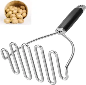 Potato Masher, Large Heavy Duty Stainless Steel Mashed Potato Masher Kitchen Tool, Professional Metal Wire Smasher for Bean, Avocado, Vegetable-10.24 inch Silver