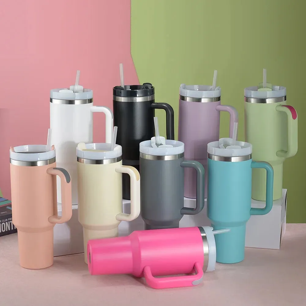 Stainless Steel Cup with Handle and Lid Straw