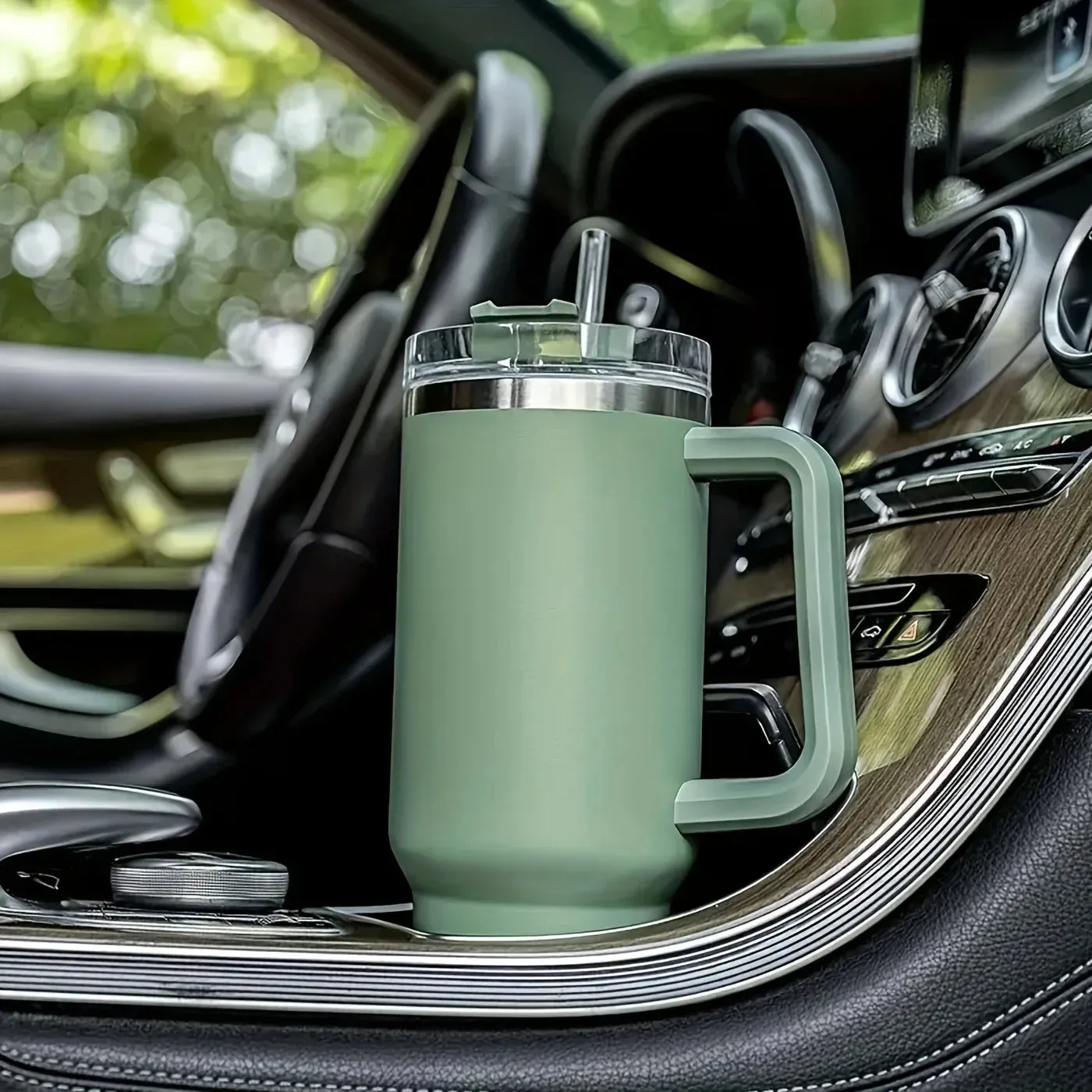 Stainless Steel Cup with Handle and Lid Straw