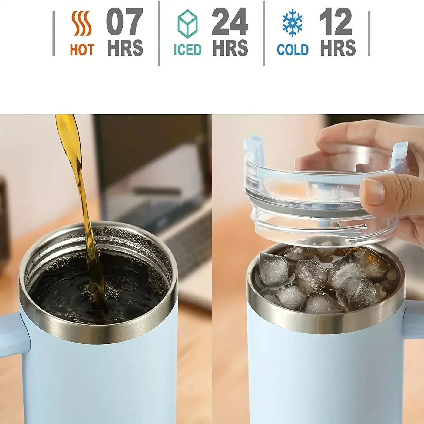 Stainless Steel Cup with Handle and Lid Straw