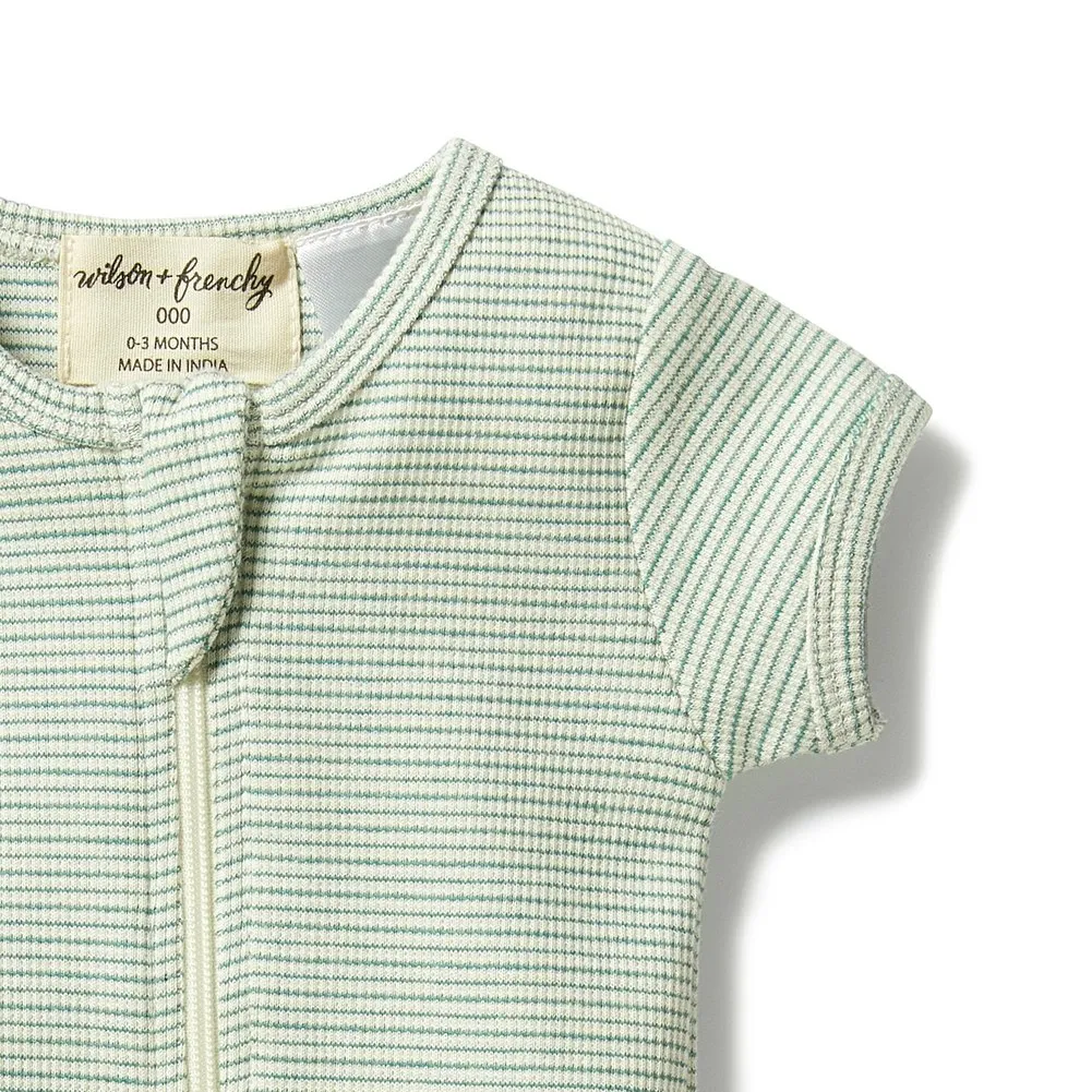 Wilson Frenchy Organic Cotton Striped Short Sleeve Zipsuit - Deep Sea (12-18 Months, 10-12 Kg)