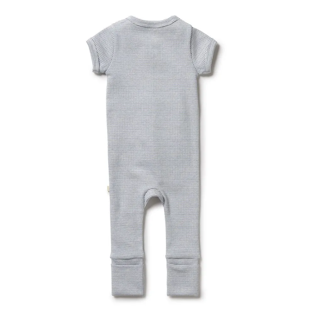 Wilson Frenchy Organic Cotton Striped Short Sleeve Zipsuit - Rain Drop (12-18 Months, 10-12 Kg)
