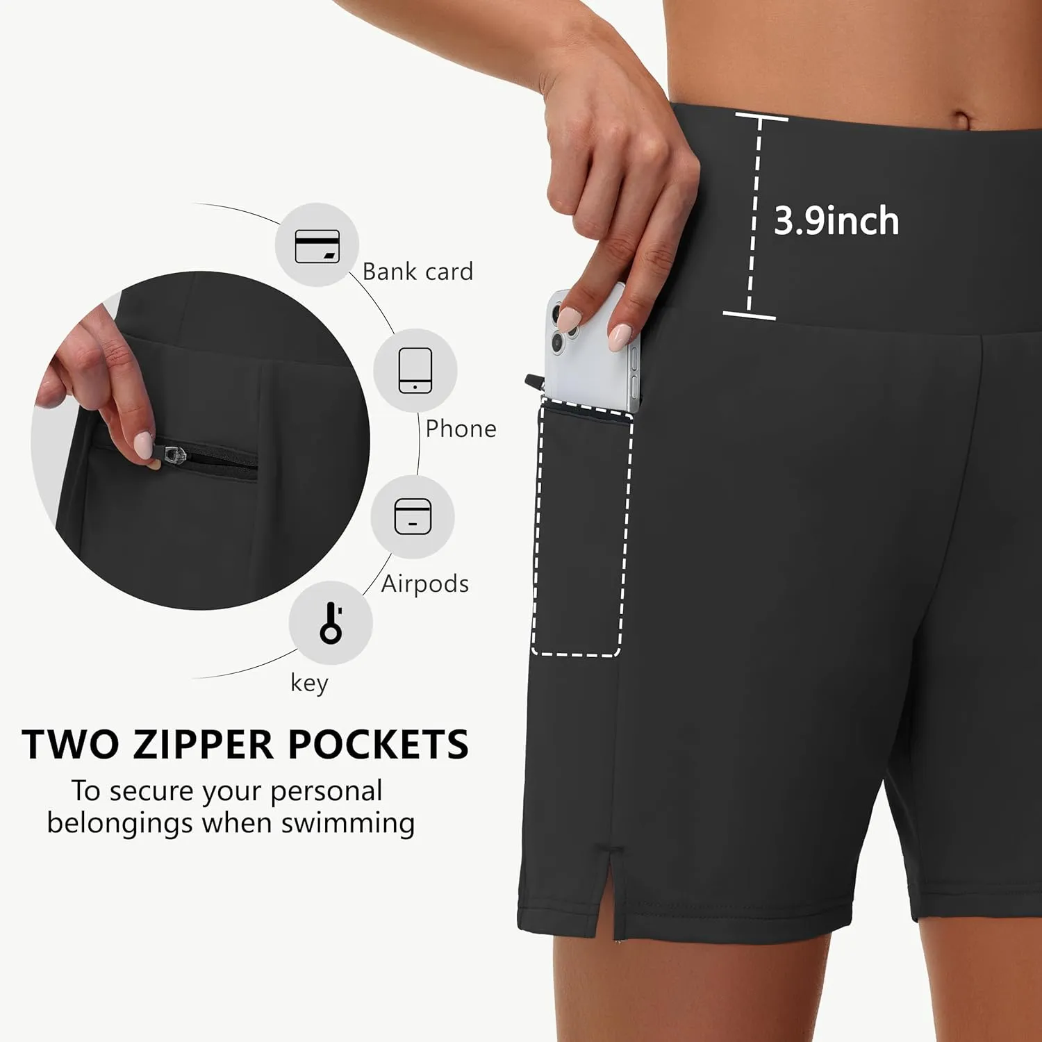 Women's 5" Swim Shorts - Tummy Control High Waisted Loose Fitting with Zipper Pocket Liner Quick Dry Bottom UPF50 
