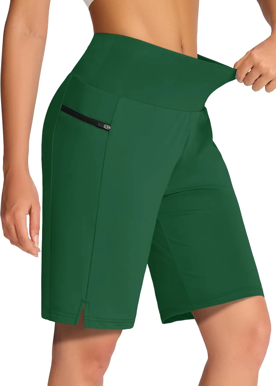 Women's 9" Long Swim Board Shorts with Zip Pockets High Waisted Knee Length Beach Swimming Shorts for Women with Liner